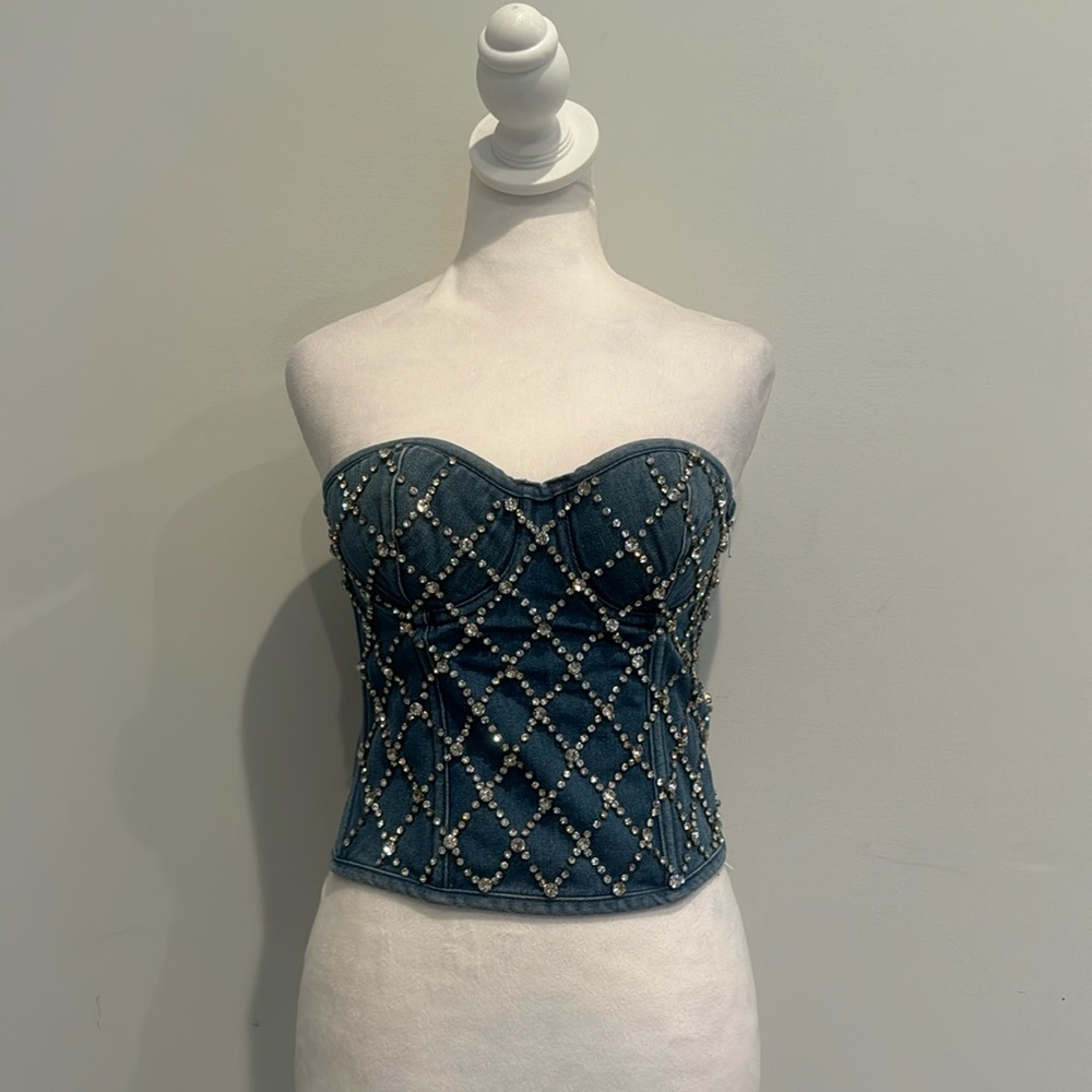 SKYE by Infinity Raine Blue Denim Bustier Top